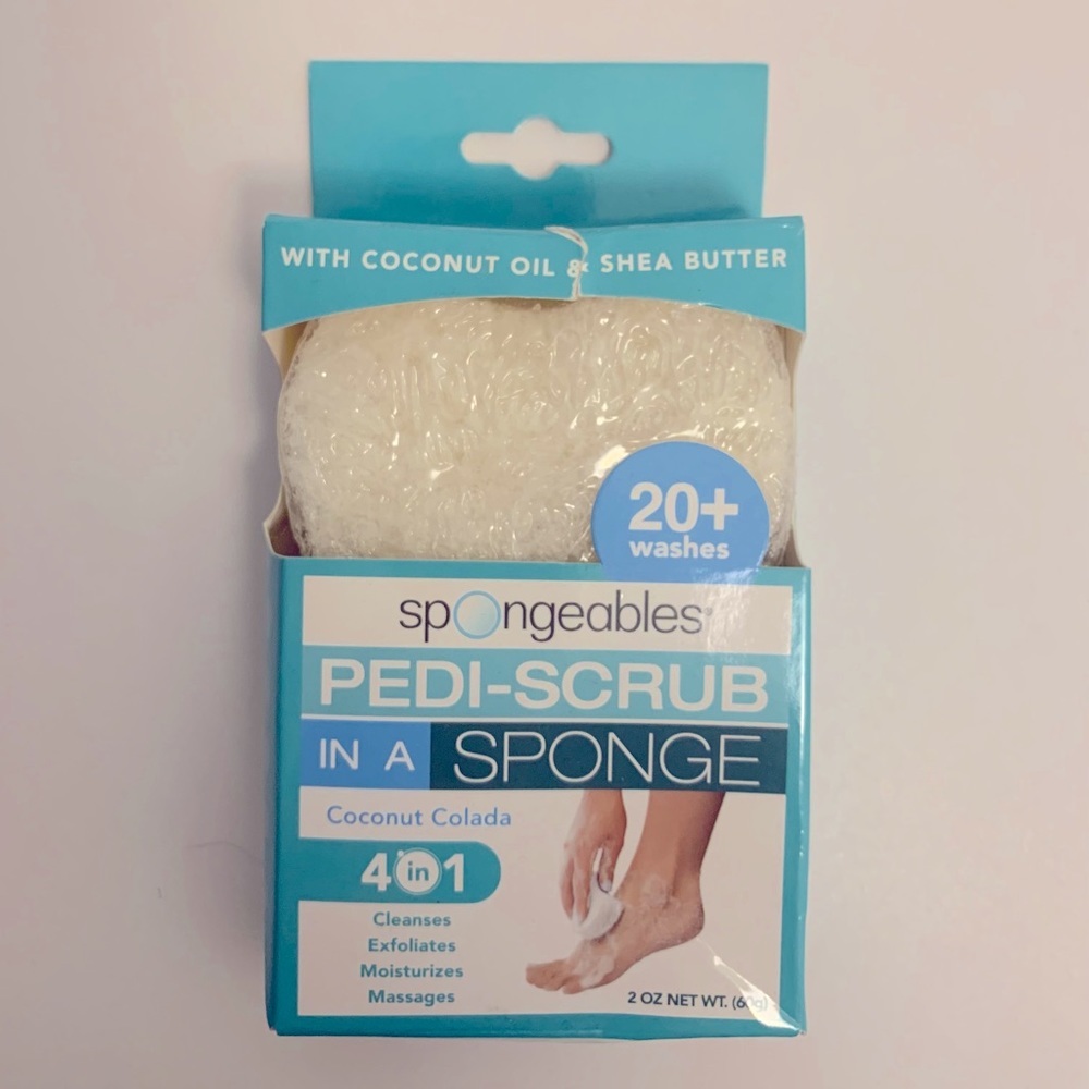 Exfoliating and moisturizing sponge for feet.